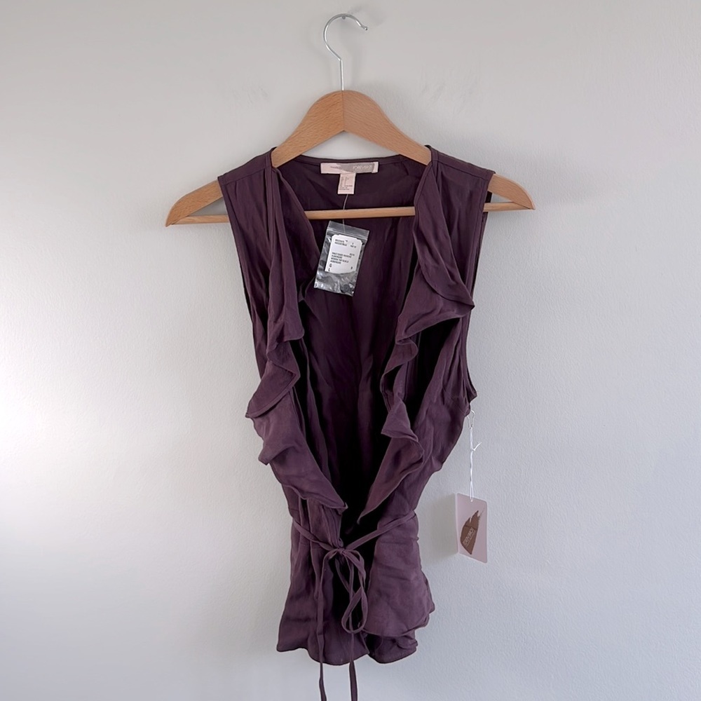 New Forever 21 Plunge Neck Wrap Blouse with Ruffle Detail